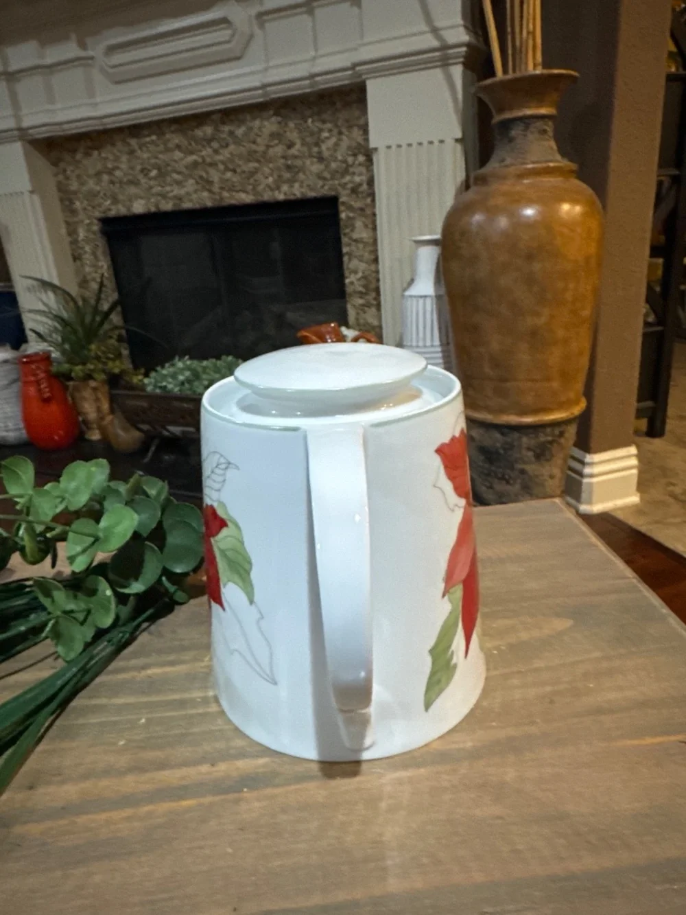 Vintage Block Spal Teapot Mary Lou Goertzen Hand Painted Poinsettia Watercolor